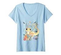Mujer Cottagecore Gekko Halloween Summerween Acuarela Reptil Camiseta Cuello V