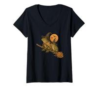 Mujer Cottagecore Halloween Frogs en la escoba Camiseta Cuello V