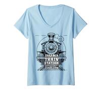 Mujer Could Be A Train Station Kinda Day Locomotora Vintage tee Camiseta Cuello V