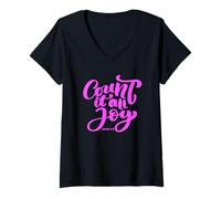 Mujer Count It All Joy Versículo de la Biblia Santiago Escritura Mujeres Hombres Dios Camiseta Cuello V