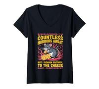 Mujer Countless Horrors Await Vintage Japanese Rat Meme Eat Cheese Camiseta Cuello V