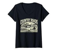 Mujer Country Roads Take Me Home Cowboy Western Virginia Retro Camiseta Cuello V