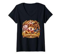 Mujer Country & Western Capybara Shiba-Inu con Guitarra Musical Camiseta Cuello V