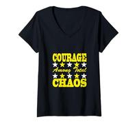 Mujer Courage Among Total Chaos Firefighter Statement Camiseta Cuello V
