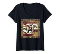 Mujer Course Hippique Art Deco Horse Racing Jockey Camiseta Cuello V
