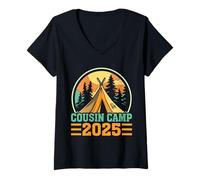 Mujer Cousin Camp 2025 Summer Family Vacation Camping Matching Camiseta Cuello V
