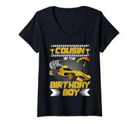 Mujer Cousin of The Birthday Boy Race Car Party Family Matching Camiseta Cuello V