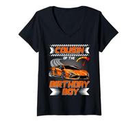 Mujer Cousin of The Birthday Boy Race Car Party Family Matching Camiseta Cuello V
