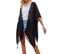 Mujer Cover Ups Gasa Estampado Floral Kimono Suelto Chal cárdigan Boho Verano Blusa Informal Top Sexy Playa Traje de baño Capas Vestido para Camisa Manga Poncho 2026