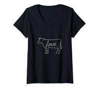 Mujer Cow Love Line Art Divertido Granja Animal Highland Ganado Amante Camiseta Cuello V