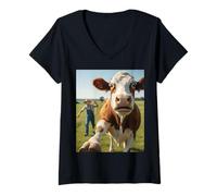 Mujer Cow Selfie Running Away from Farmer Humor Country Funny Life Camiseta Cuello V