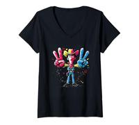 Mujer Cowboy Double Peace Retro Pop Western Personaje Gráfico Camiseta Cuello V