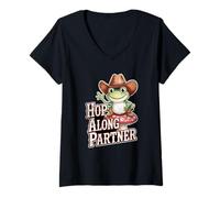 Mujer Cowboy Frog On A Mushroom Lindo Cottagecore Hop Along Partner Camiseta Cuello V