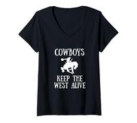 Mujer Cowboys Mantienen Vivo al Oeste Western Bucking Bronco Camiseta Cuello V