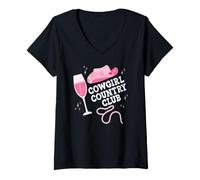 Mujer Cowgirl Country Club Pink Cowboy Bride Bachelorette Party Camiseta Cuello V
