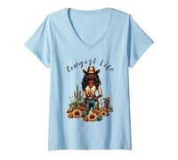 Mujer Cowgirl Life African American Melanin Cowgirl Swag Camiseta Cuello V