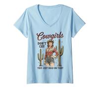 Mujer Cowgirls Don't Cry Hold On Tight Rodeo Western Camiseta Cuello V