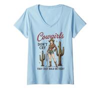 Mujer Cowgirls Don't Cry Hold On Tight Rodeo Western Camiseta Cuello V