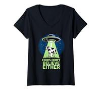 Mujer Cows Don't Believe Either Funny UFO Camiseta Cuello V