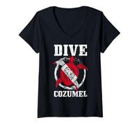 Mujer Cozumel México Buceo Bandera de Buceo Tortuga Buceo Buceo Camiseta Cuello V