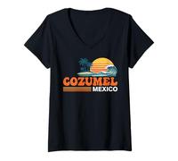 Mujer Cozumel México Vintage Sunset Island Camiseta Cuello V