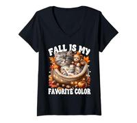 Mujer Cozy Autumn Cat In Kitten Bed Fall Is My Favorite Color Camiseta Cuello V