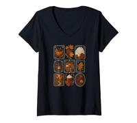 Mujer Cozy Autumn Fall Harvest Vintage Collage Cute Fall Camiseta Cuello V
