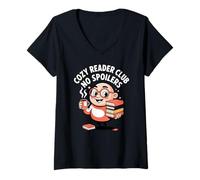 Mujer Cozy Book Lover Club No Spoilers Café y Libros Kawaii Camiseta Cuello V