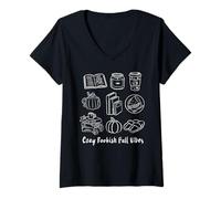 Mujer Cozy Bookish Fall Vibes Pumpkin Latte Books Lectura otoñal Camiseta Cuello V
