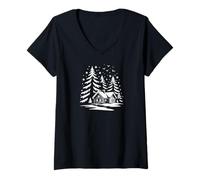 Mujer Cozy Cabin Snow Escape Winter Comfort Camiseta Cuello V