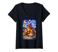 Mujer Cozy Chicken Playing Guitar Whimsical Art Music Farmer Hen Camiseta Cuello V