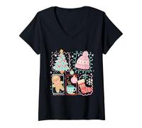 Mujer Cozy Christmas Cuties - Conjunto de diseño de Iconos navideños Camiseta Cuello V