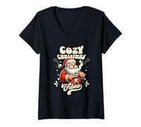 Mujer Cozy Christmas Vibes Disfraz de Papá Noel Camiseta Cuello V