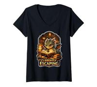 Mujer Cozy Dragon Reader Fantasy Core Actualmente escapando Camiseta Cuello V