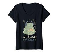 Mujer Cozy Frog Controlador de Auriculares Gamer We Game at Dawn Camiseta Cuello V
