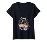 Mujer Cozy Garden Days Floral Cottagecore Diseño estético Camiseta Cuello V