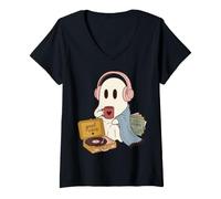 Mujer Cozy Ghost Music Lover Good Vibes Cozy Sounds Camiseta Cuello V