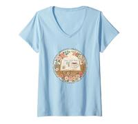 Mujer Cozy Reading Book Lover Aesthetic | Lindo Bibliotecario de Ratones de Biblioteca Camiseta Cuello V