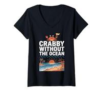 Mujer Crabby Without The Ocean Funny Beach Vacation Crab Camiseta Cuello V