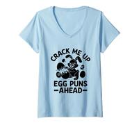 Mujer Crack Me Up Egg Juegos de palabras antes del día de Pascua Caza de chocolate con huevos Camiseta Cuello V