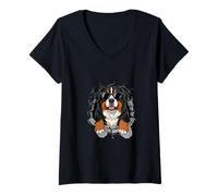 Mujer Cracked Wall Bernese Mountain Dog Sunglasses Camiseta Cuello V