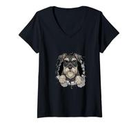 Mujer Cracked Wall Giant Schnauzer Camiseta Cuello V