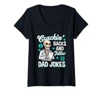 Mujer Crackin Backs Y Tellin Papá Chistes Divertido Papá Quiropráctico Camiseta Cuello V