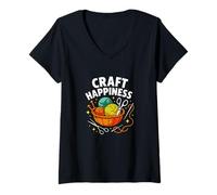 Mujer Craft Happiness, Divertido Amante del Tejido y el Ganchillo Camiseta Cuello V