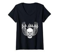 Mujer Cráneo alado oficial de Def Leppard Camiseta Cuello V