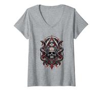 Mujer Cráneo de Ojo de Serpiente gótico Oculto místico visionario Horror Camiseta Cuello V