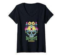 Mujer Cráneo psicodélico con hongos y arte del tercer ojo Camiseta Cuello V