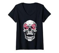 Mujer Cráneos con Ojos de Signo de dólar - codicia símbolo de Riqueza vanguardista Camiseta Cuello V
