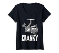 Mujer Crankbait Fishing Lure - Cranky Fisherman Tee Camiseta Cuello V