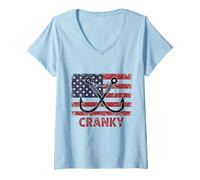 Mujer Cranky Fishing y la Bandera de Estados Unidos se enorgullecen del Día del Padre para Amantes de la Pesca Camiseta Cuello V
